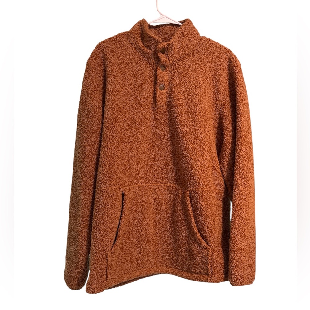 Men's Button-Neck Pullover Sweater in Rust